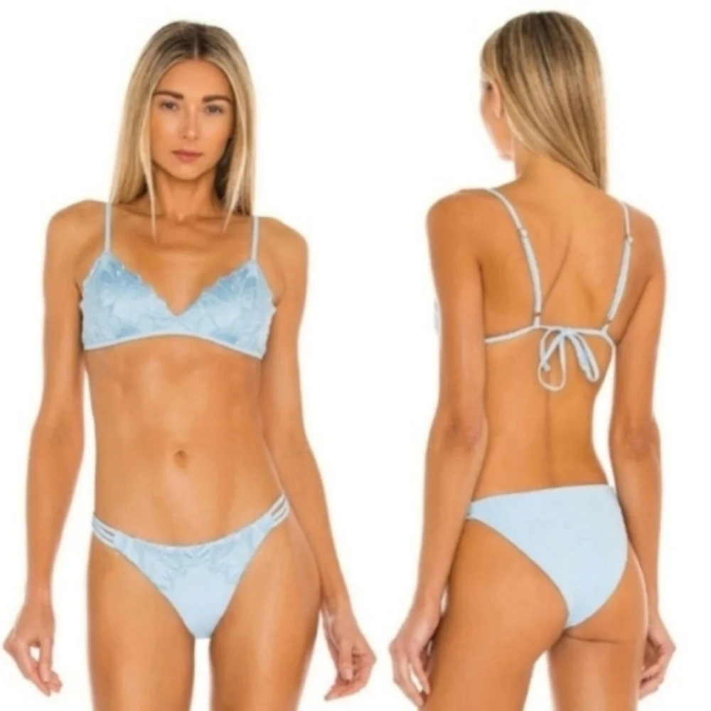 L*Space Jean Top Claude Bottoms Bikini Blue Full Set Satin